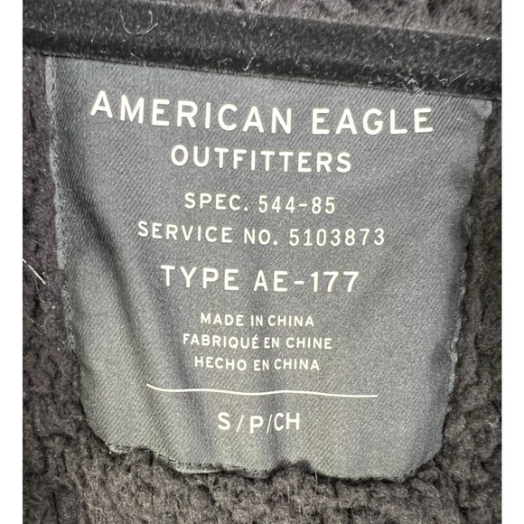American Eagle Small Removable Faux Fur Trim Sherpa Parka Black Drawstring Waist - Picture 10 of 11